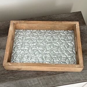 Wooden Tray with Textured Silver Base